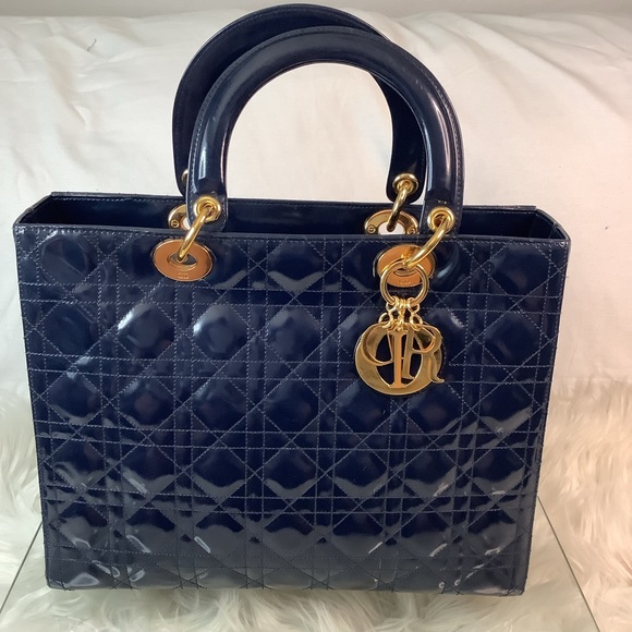 💙CHRISTIAN DIOR Large Lambskin Patent Leather Lady Dior Bag💙GENDERLESS - Picture 1 of 16